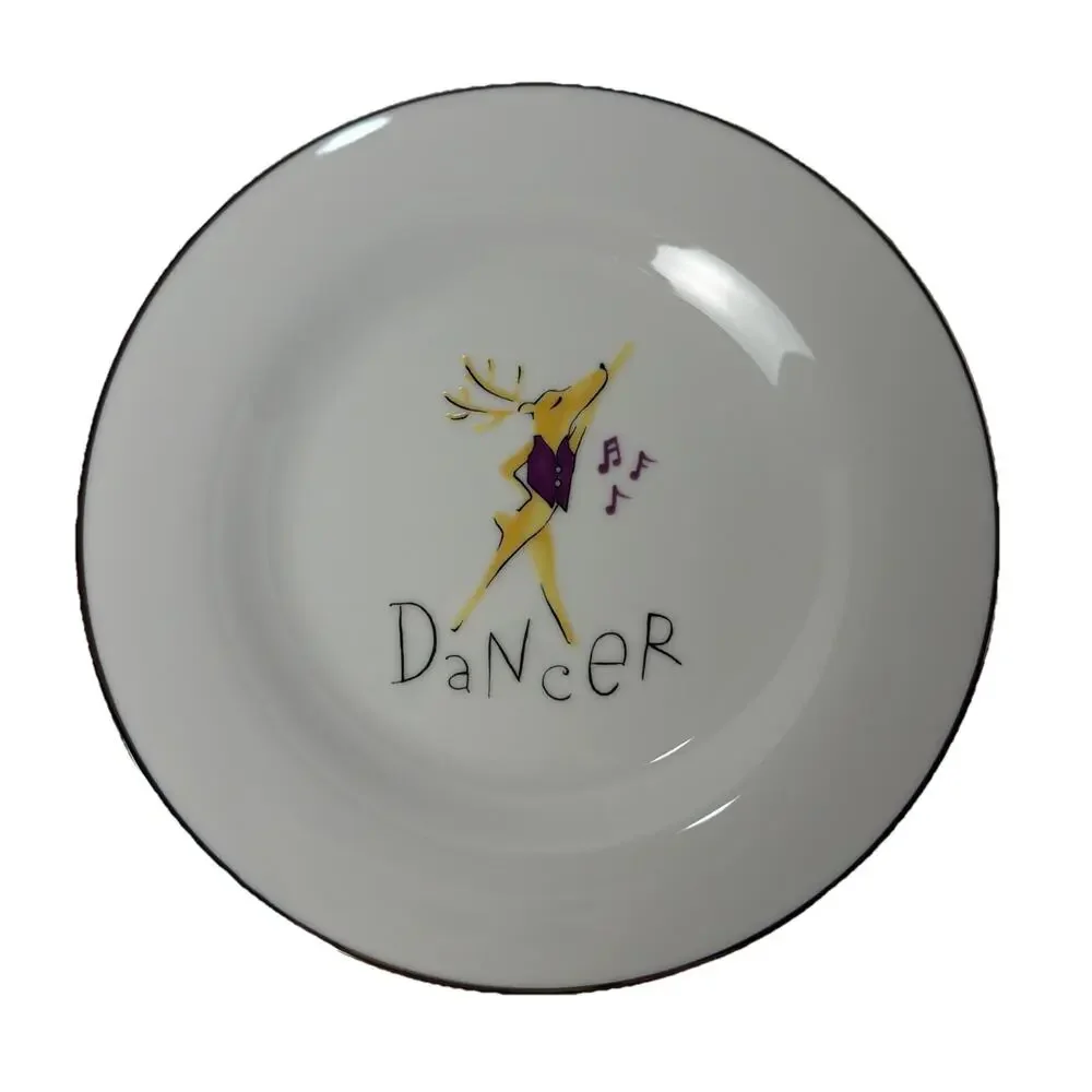 Pottery Barn Reindeer Set of 4 Salad Dessert Plates Vixen Dasher Dancer Prancer